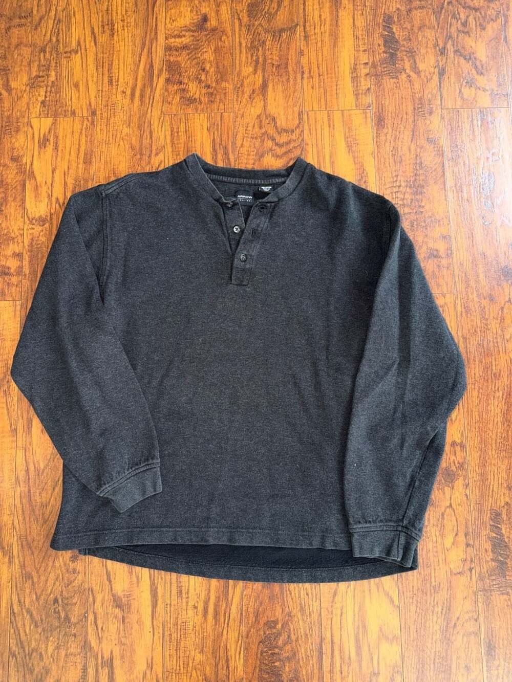 Arrow USA 1851 Men's Charcoal Grey Long Sleeve Waffle Thermal Henley Shirt Size